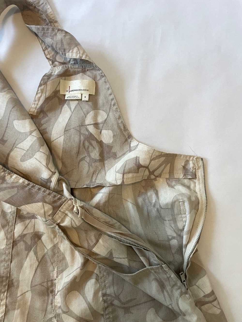 Anthropologie Beige Abstract Print Wide Leg Linen Blend Overalls Boho, Sz Medium - Picture 9 of 12